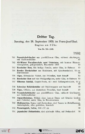 Dritter Tag: Samstag, den 28. September 1935, im Franz-Josef-Saal, Beginn um 3 Uhr (Nr. 751-1189)