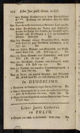 112-119, Libri Juris Cameral. in Folio.... in Quarto. In Octavo.