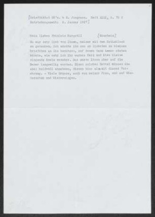 Brief von Gerhart Hauptmann an Margot Einstein