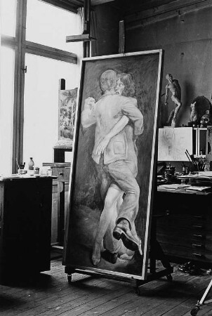 Ein Gemälde des Malers Volker Stelzmann in seinem Atelier.