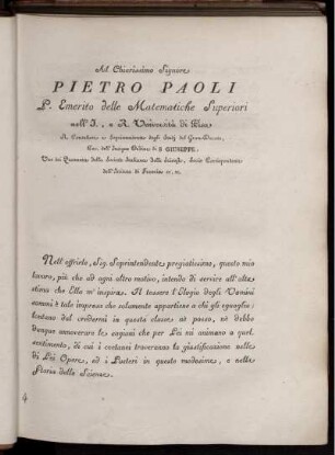 Al Chiarisimo Signore Pietro Paoli.