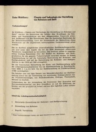 Erster Wahlkurs: Chemie und Technologie der Herstellung von Roheisen und Stahl