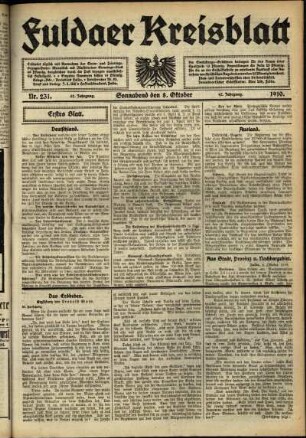 Erste Ausgabe vom Samstag, den 08. Oktober 1910.