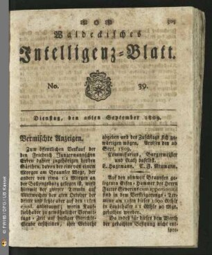 No. 39. Dienstag, den 26ten September 1809