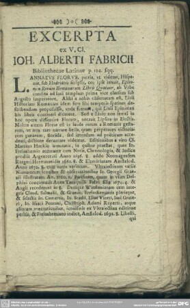 Excerpta ex. V. Cl. Joh. Alberti Fabricii