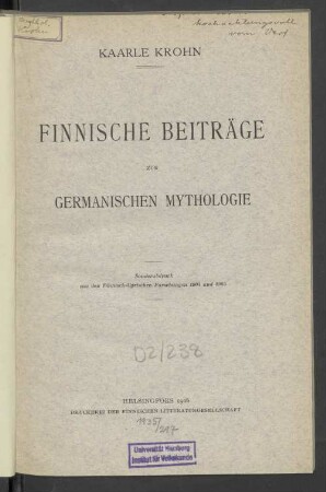 Finnische Beiträge zur germanischen Mythologie
