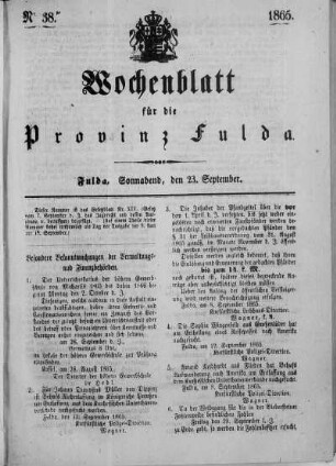 Nr. 38, Ausgabe vom 23. September 1865