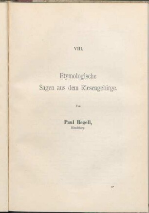 VIII. Etymologische Sagen aus dem Riesengebirge.