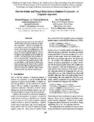 Opinion Holder and Target Extraction on Opinion Compounds – A Linguistic Approach