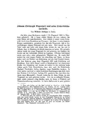 Johann Christoph Wagenseil und seine Unterrichtsmethode