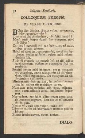 Colloquium Familiaria. Colloquium Primum. De Verbis Officiosis