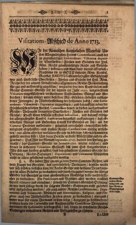Visitations-Abschied und Memoralien vom J. 1713
