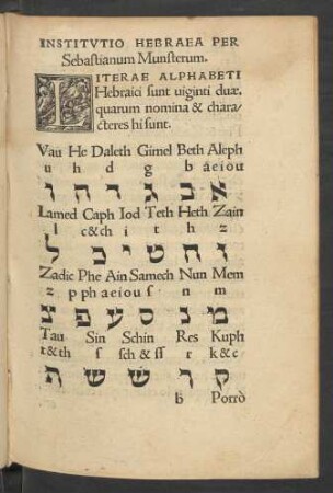 Literae Alphabeti Hebraici sunt viginti duae, quarum nomina & characteres hi sunt.