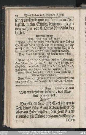 37. Frag. Was verstehest du dadurch, daß Christus gelitten hat?