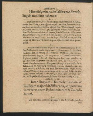 Assertio II. Hierosolymitana & Galilaea pro diversis linguis non fuit habendae.