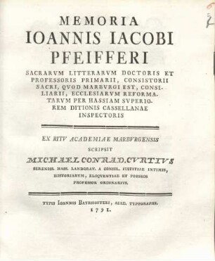 Memoria Ioannis Iacobi Pfeifferi ...