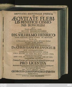 Dispvtatio Inavgvralis Jvridica De Æqvitate Flebilis Beneficii Cessionis Bonorum
