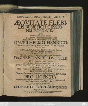 Dispvtatio Inavgvralis Jvridica De Æqvitate Flebilis Beneficii Cessionis Bonorum