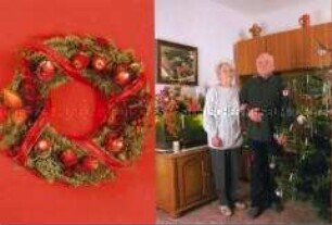Doppelfoto: Adventskranz und älteres Ehepaar vor dem Weihnachtsbaum (Prämiertes Foto Sonderthema: Familienbilder)