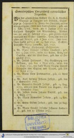 Genealogisches Verzeichnis europäischer Regenten.