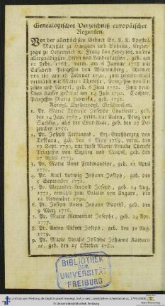 Genealogisches Verzeichnis europäischer Regenten.