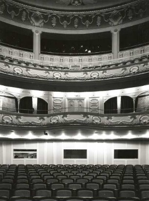 Dresden-Altstadt. Schauspielhaus (1912/1913; W. Lossow, M. H. Kühne; Umbau 1993/1995). Zuschauerraum. Blick von der Bühne