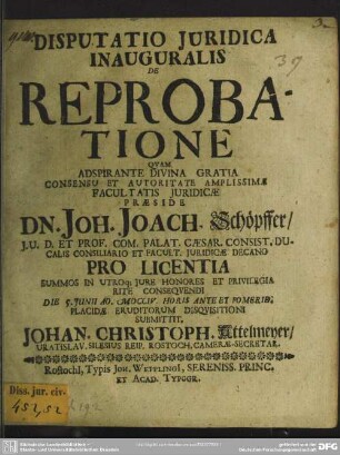 Disputatio Iuridica Inauguralis De Reprobatione