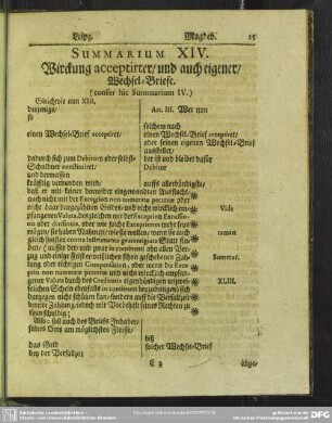 Summarium XIV. Wirckung acceptirter, und auch eigener, Wechsel-Briefe