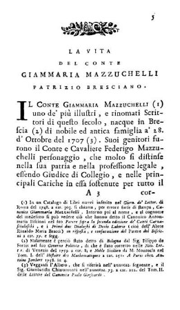 La vita del Conte Giammaria Mazzuchelli Patrizio Bresciano.