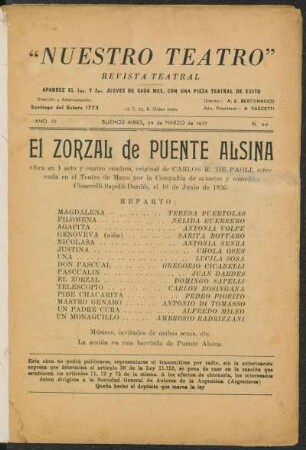 1937004900: El zorzal de Puente Alsina : sainete en un acto y cuatro cuadros