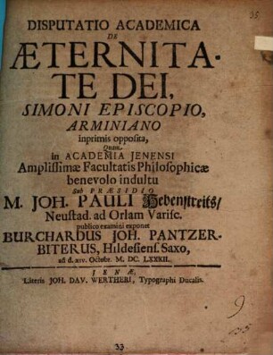 Disp. acad. de aeternitate Dei, Simoni Episcopio Arminiano inprimis opposita