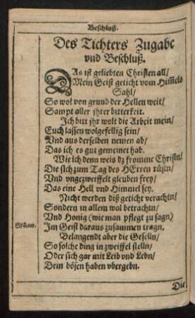 Des Tichters Zugabe und Beschluß.