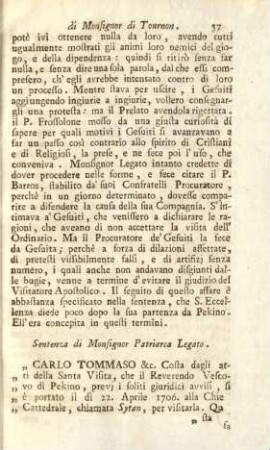 Sentenza di Monsignor Patriarca Legato