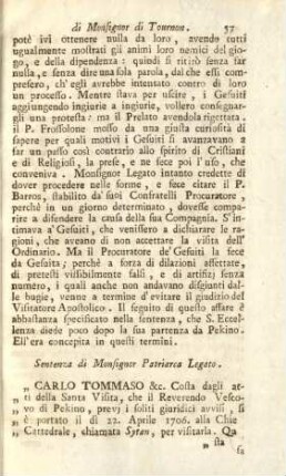 Sentenza di Monsignor Patriarca Legato