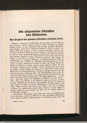 Der Beginn der großen Offensive (Oktober 1915)