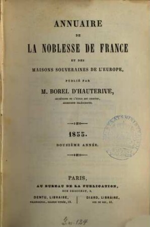 Annuaire de la noblesse de France et des maisons souveraines de l'Europe. 12, 12. 1855