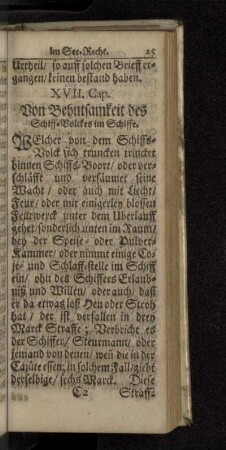 XVII. Cap. Von Behutsamkeit des Schiff-Volckes im Schiffe.