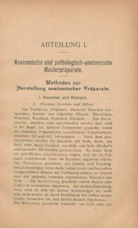 Abteilung I. Anatomische und pathologisch-anatomische Musterpräparate