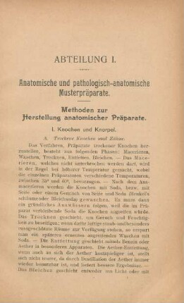 Abteilung I. Anatomische und pathologisch-anatomische Musterpräparate