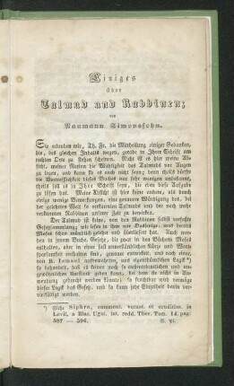 Einiges über Talmud und Rabbinen