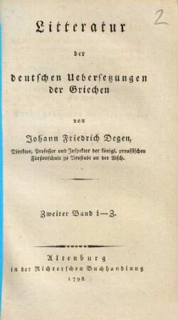Litteratur der deutschen Uebersetzungen der Griechen, 2. L - Z