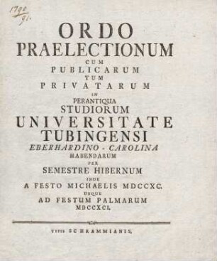 Vorlesungsverzeichnis 1790/91