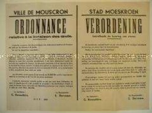 Maueranschlag für das besetzte Belgien mit der Verordnung über die Lieferung von Eiern (zweisprachig)