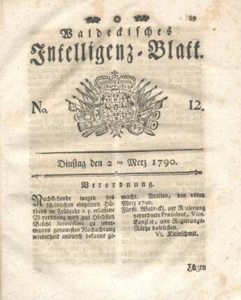 No. 12, Dinstag den 2ten Merz 1790