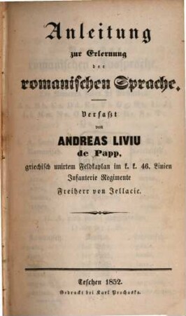 Anleitung zur Erlernung der romanischen Sprache