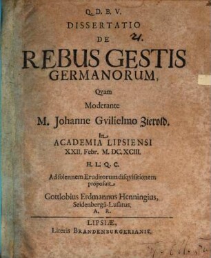 Diss. de rebus gestis Germanorum