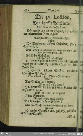Die 46. Lection, Von der fünfften Bitte