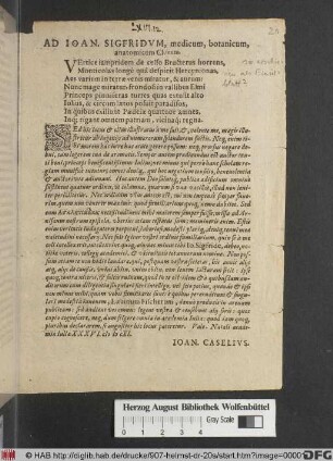 Ad Joan. Sigfridum, medicum, botanicum, anatomicum Cl.mum : Natali academiae Iuliae XXXVI. MDCXI.