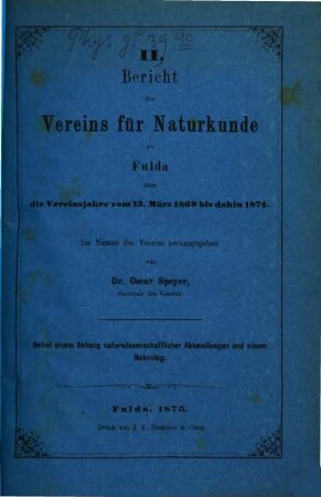 Bericht des Vereins für Naturkunde in Fulda. 2. 1875