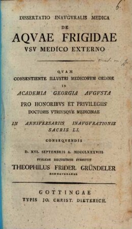 Diss. inaug. med. de aquae frigidae usu medico externo